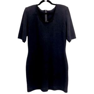 St. John Santana Knit Classic Black Dress with Shoulder Pads